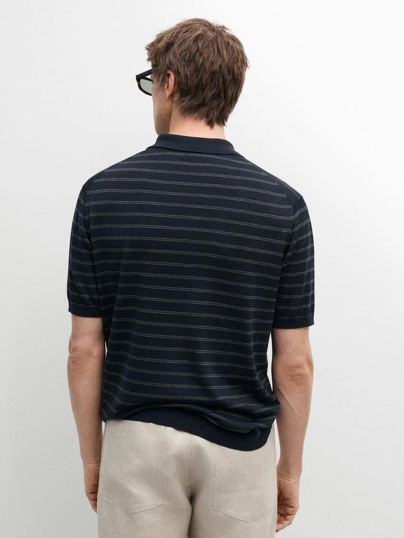 Поло из хлопкового трикотажа с полосатыми деталями