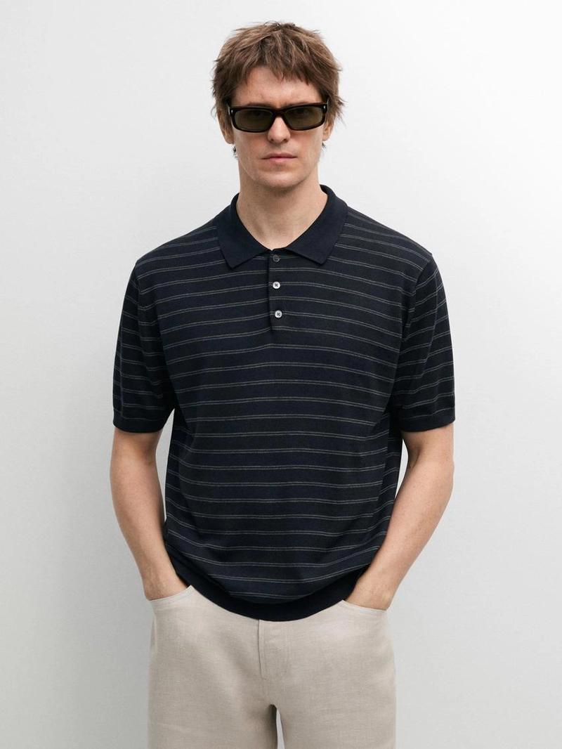 Поло из хлопкового трикотажа с полосатыми деталями