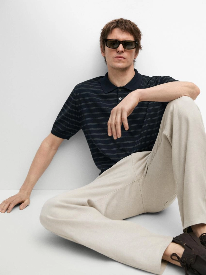 Поло из хлопкового трикотажа с полосатыми деталями