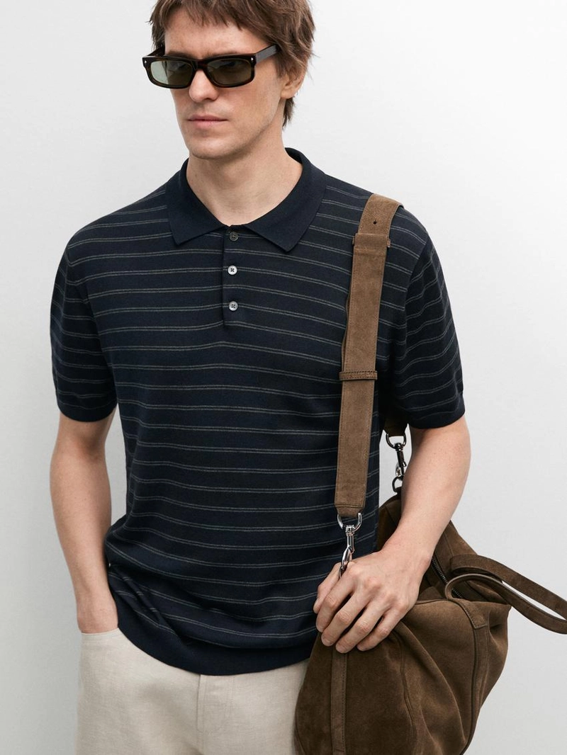 Поло из хлопкового трикотажа с полосатыми деталями