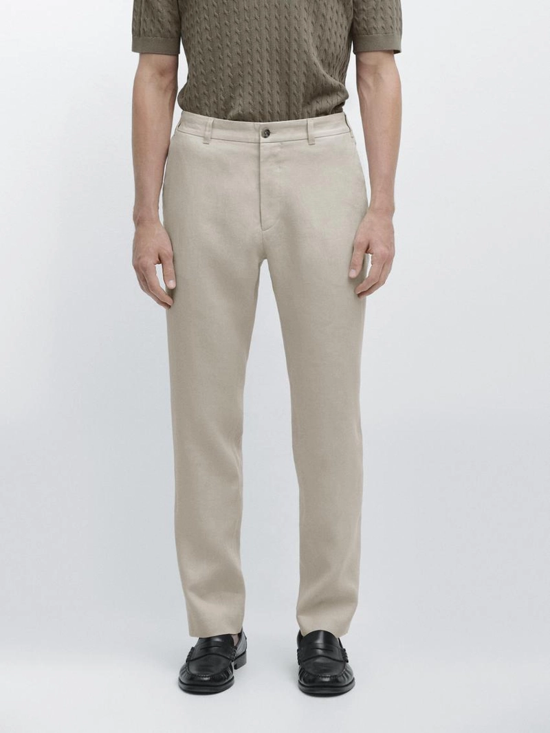 Брюки из льна с зауженным кроем