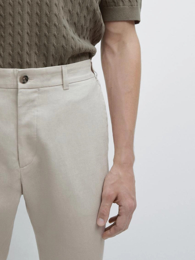 Брюки из льна с зауженным кроем