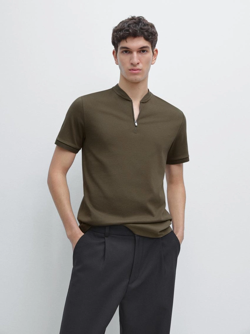 Поло с коротким рукавом на молнии из хлопка