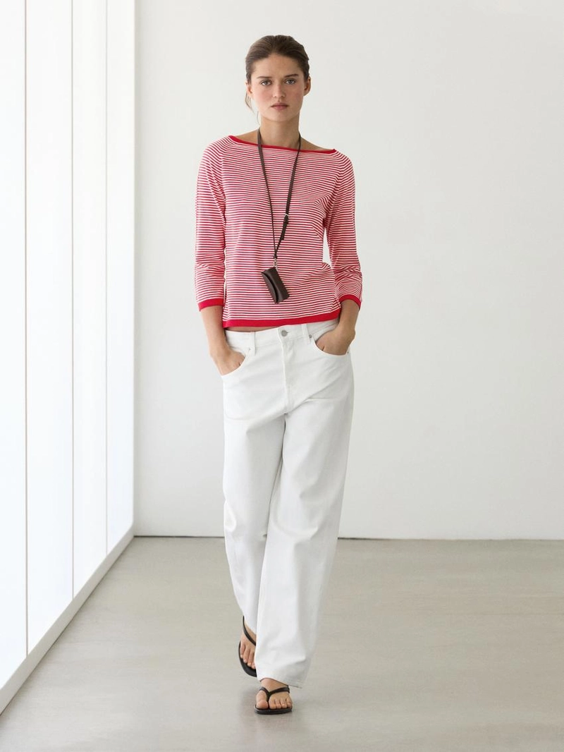 Вязанный свитер из хлопка в полоску