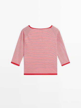 Вязанный свитер из хлопка в полоску- Заказать в России