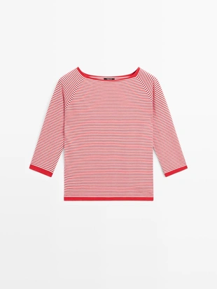 Вязанный свитер из хлопка в полоску- Заказать в России