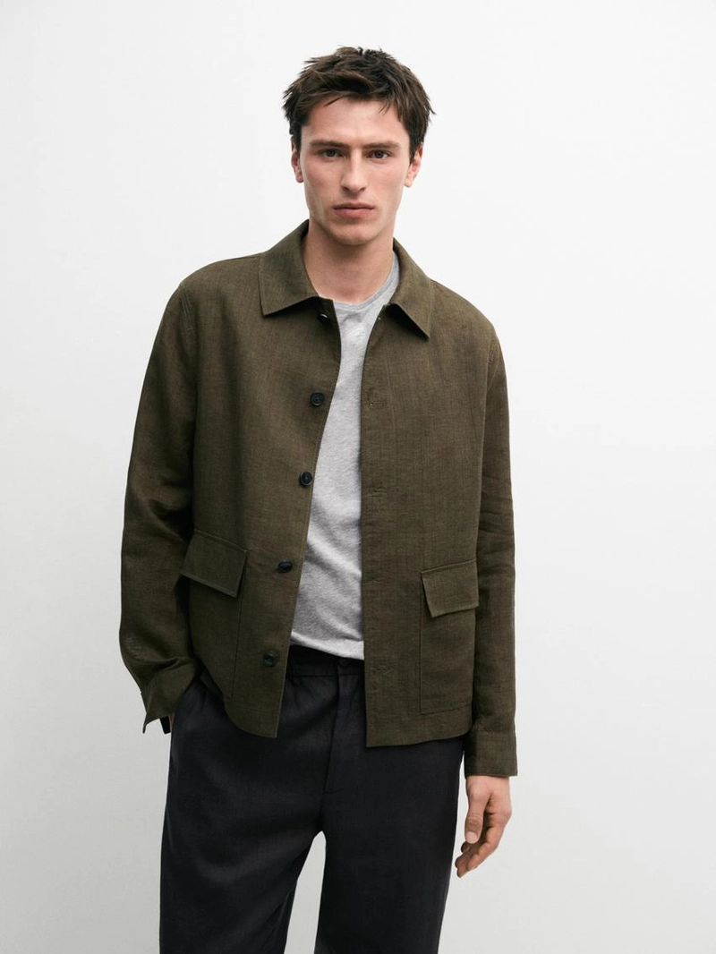 100% льняная рубашка с карманами