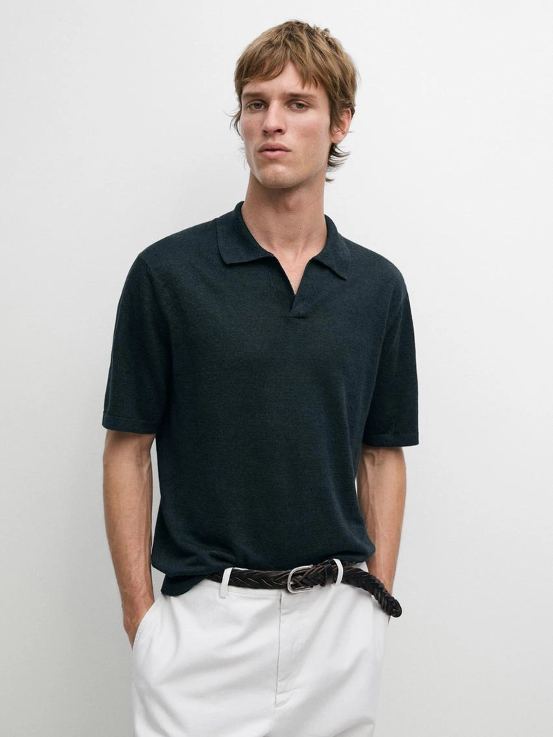 Поло-свитер с v-образным вырезом из льна