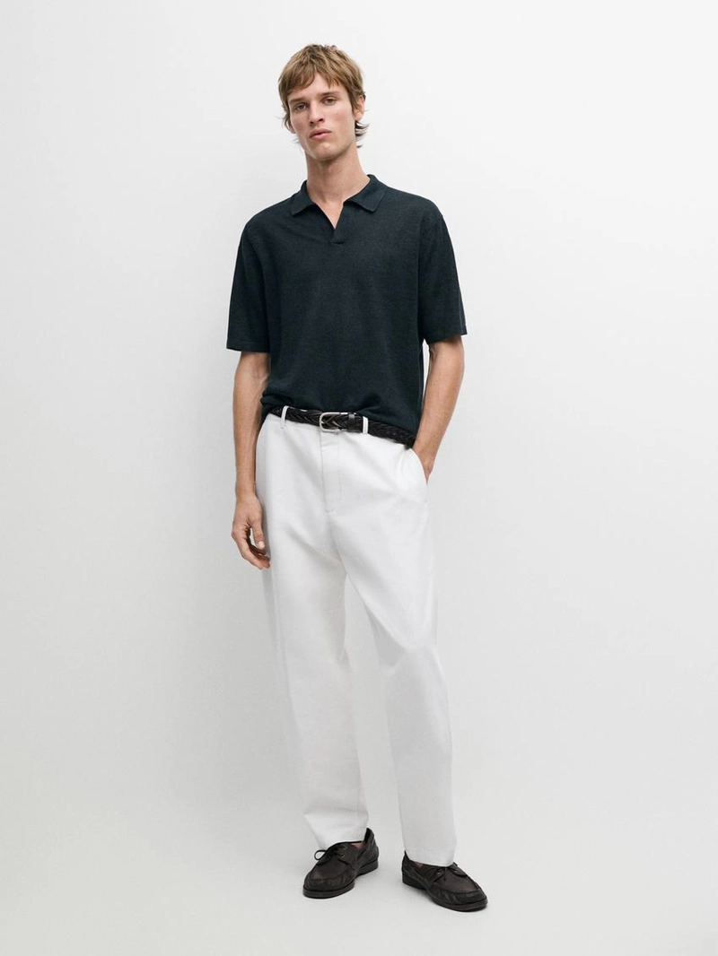 Поло-свитер с v-образным вырезом из льна