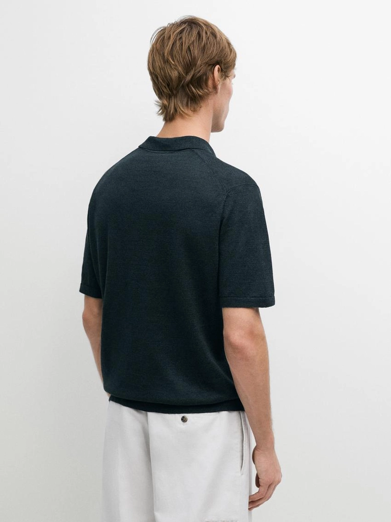 Поло-свитер с v-образным вырезом из льна