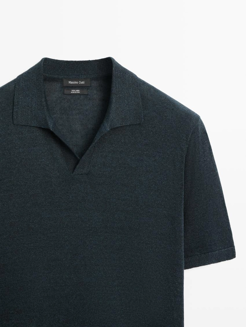 Поло-свитер с v-образным вырезом из льна