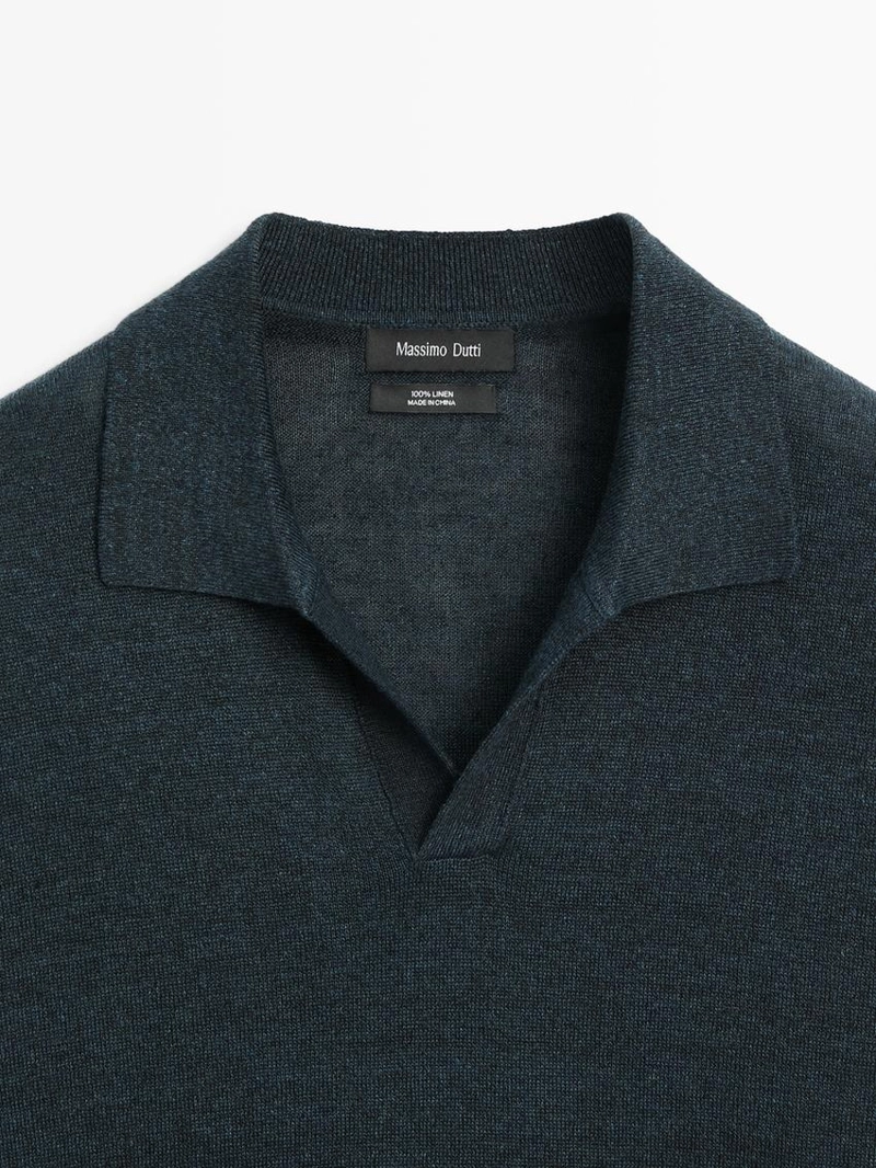 Поло-свитер с v-образным вырезом из льна