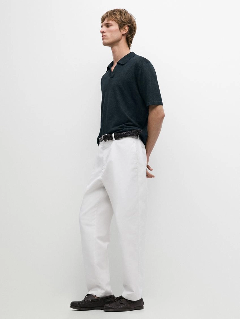 Поло-свитер с v-образным вырезом из льна