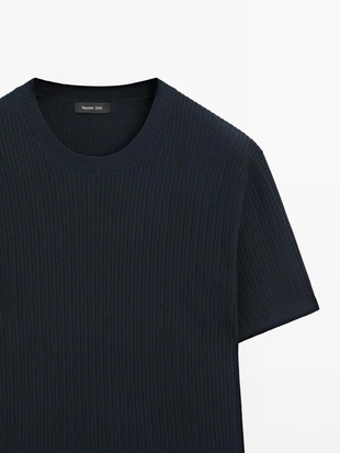 NAVY BLUE|1141/400 - Massimo Dutti Футболка с коротким рукавом из хлопкового трикотажа
