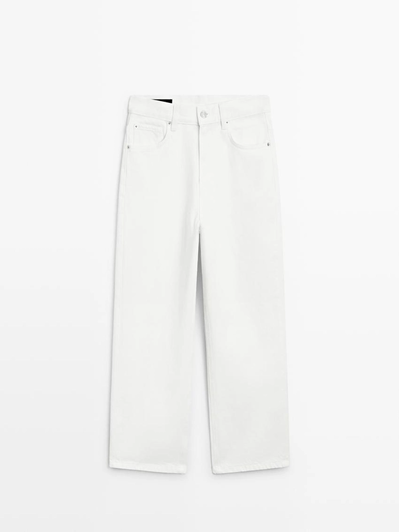 Джинсы с завышенной талией и широкими укороченными брючинами