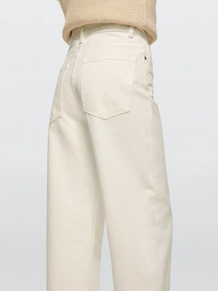 Джинсы с завышенной талией и широкими укороченными брючинами- Заказать в России