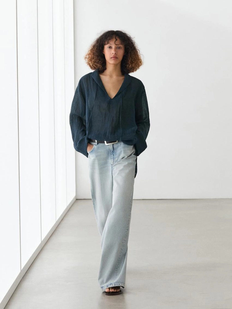 Блузка с воротником из 100% льна