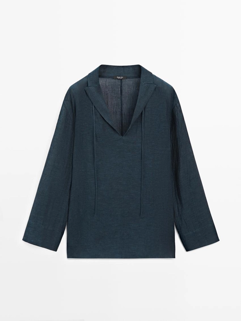 Блузка с воротником из 100% льна