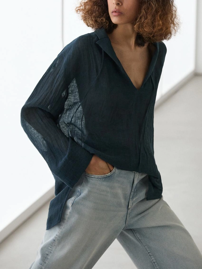 Блузка с воротником из 100% льна