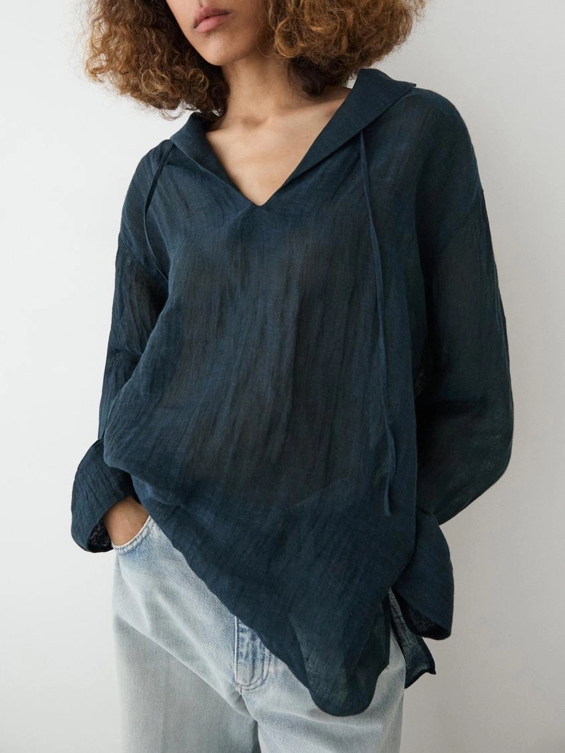 Блузка с воротником из 100% льна