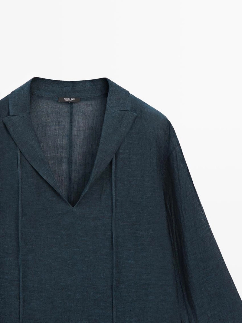 Блузка с воротником из 100% льна