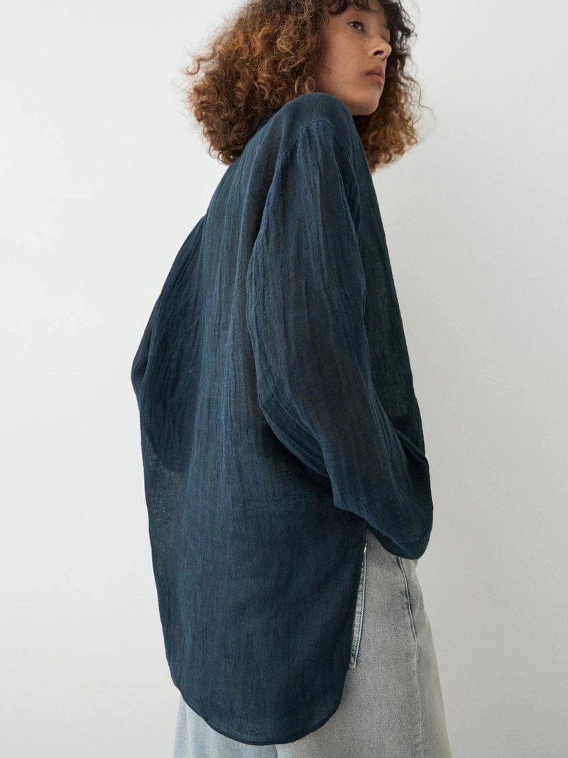 Блузка с воротником из 100% льна