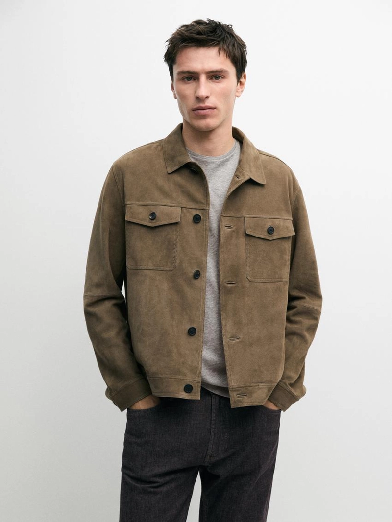 Куртка из кожи с эффектом потертостей и карманами