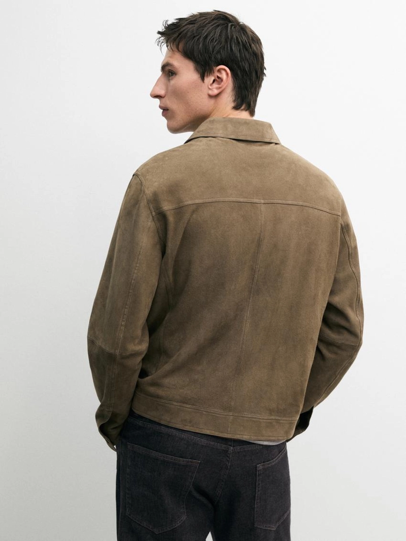 Куртка из кожи с эффектом потертостей и карманами