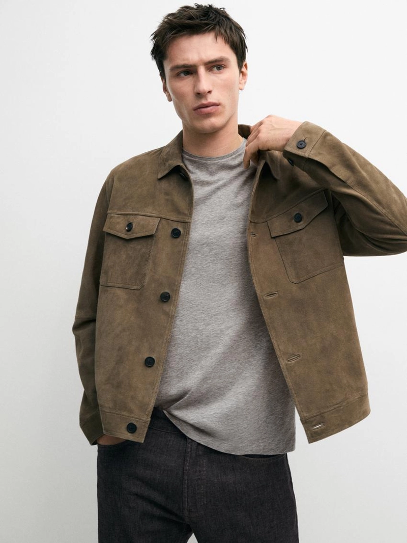 Куртка из кожи с эффектом потертостей и карманами