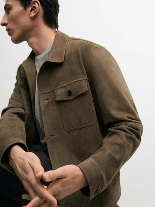 Куртка из кожи с эффектом потертостей и карманами- Заказать в России