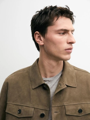 Куртка из кожи с эффектом потертостей и карманами- Заказать в России