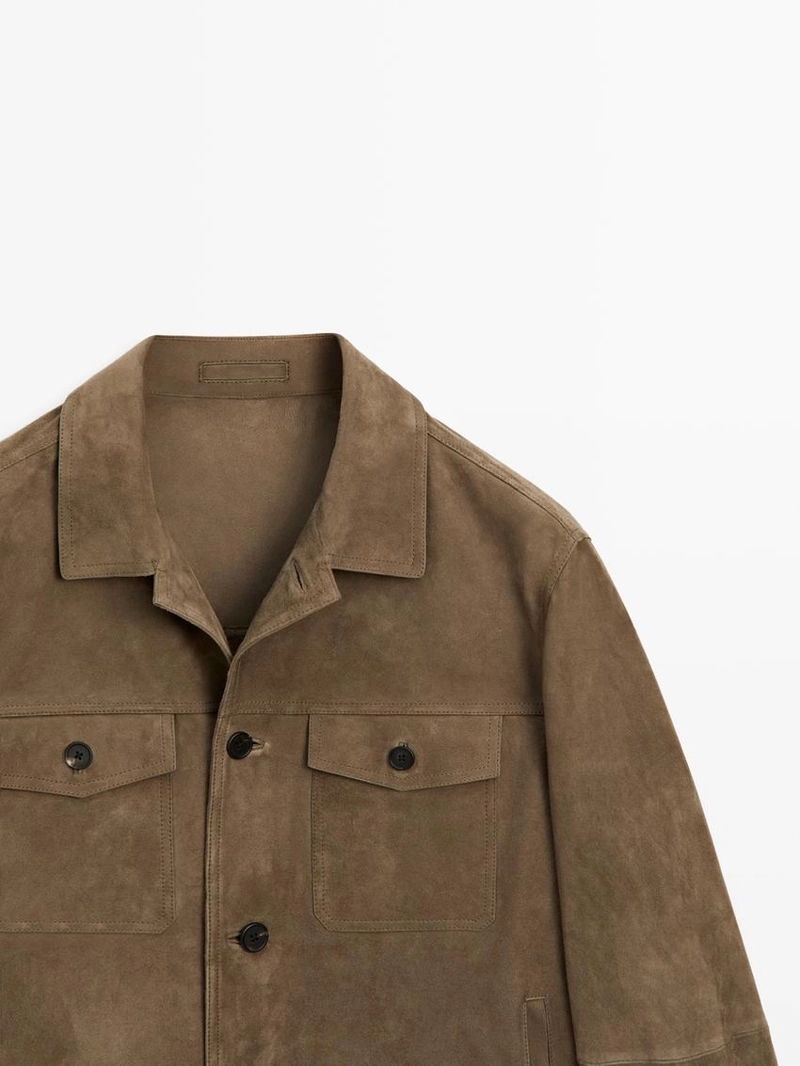 Куртка из кожи с эффектом потертостей и карманами