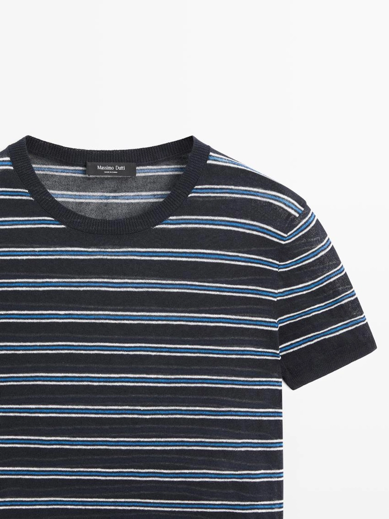 Свитер с коротким рукавом и полосатыми деталями