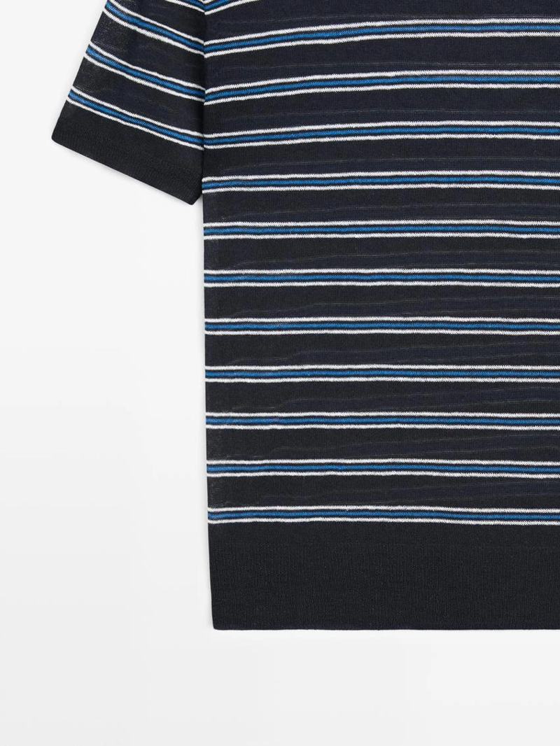 Свитер с коротким рукавом и полосатыми деталями