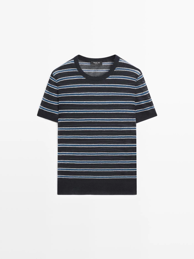 Свитер с коротким рукавом и полосатыми деталями