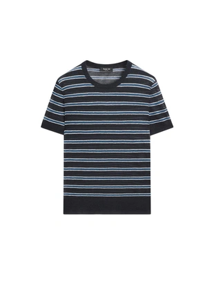 NAVY BLUE|6863/940 - Massimo Dutti Свитер с коротким рукавом и полосатыми деталями