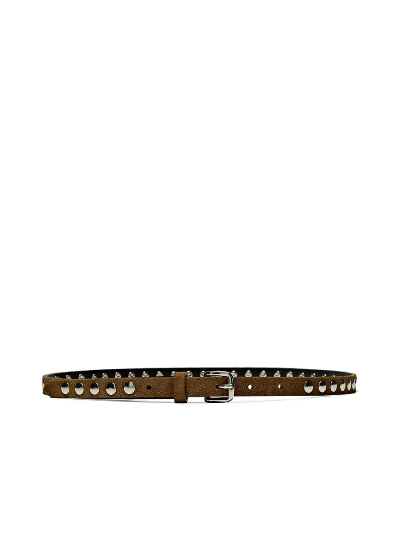 Тонкий кожаный ремень с заклепками