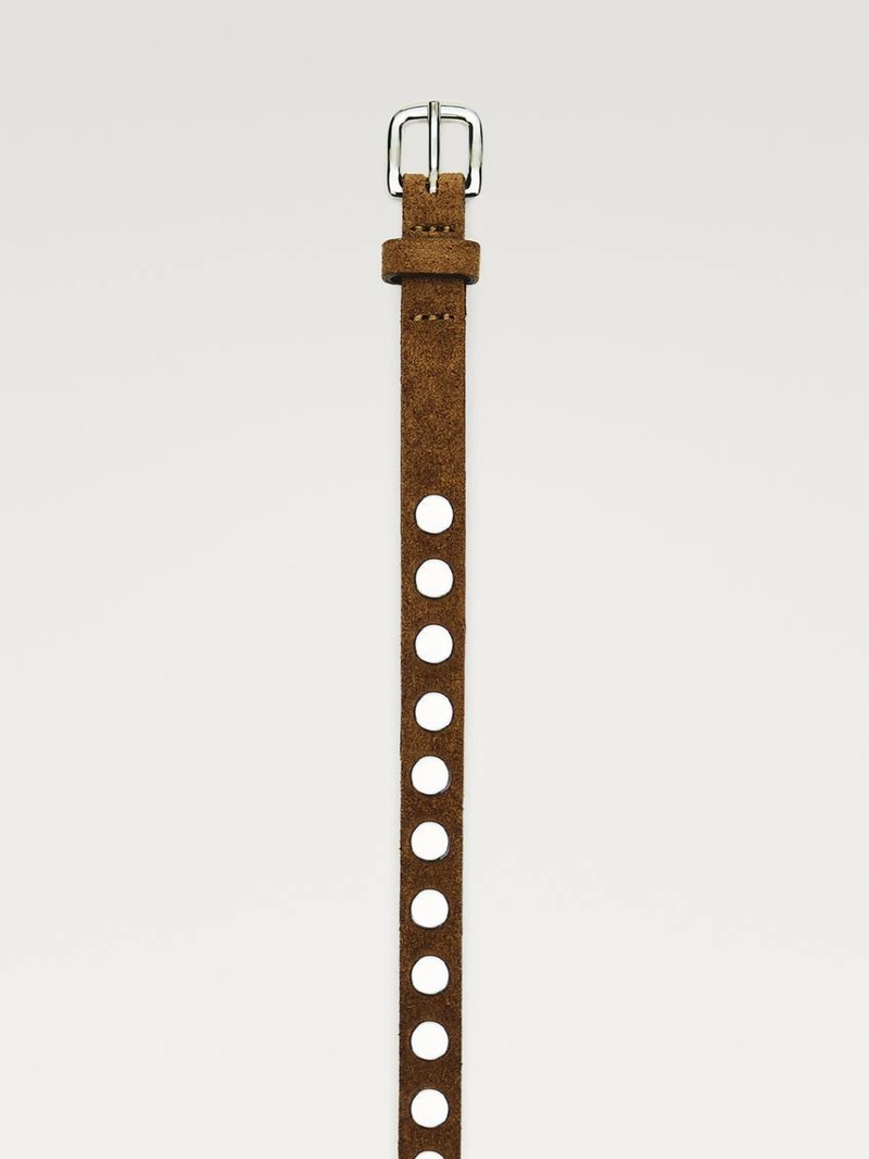 Тонкий кожаный ремень с заклепками