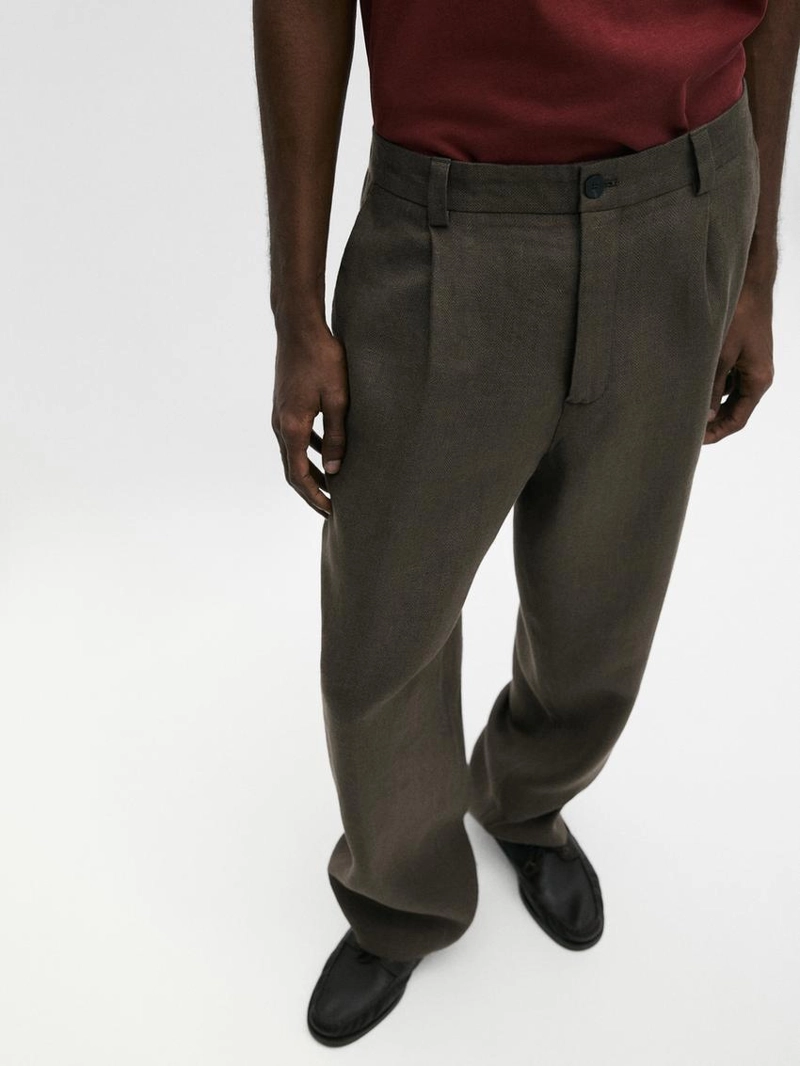 Льняные брюки с деталями из рыбьего кости