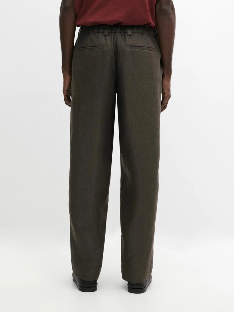 Льняные брюки с деталями из рыбьего кости