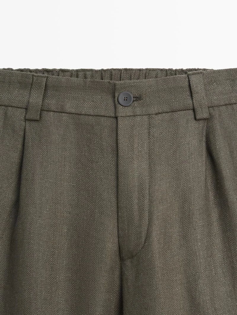 Льняные брюки с деталями из рыбьего кости