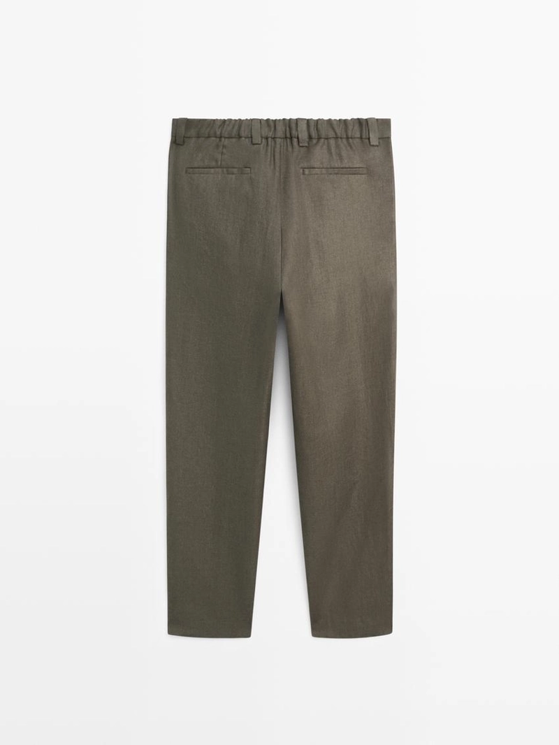 Льняные брюки с деталями из рыбьего кости