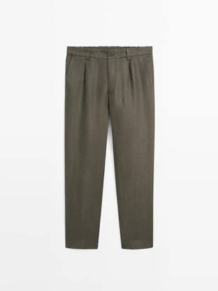 Льняные брюки с деталями из рыбьего кости- Заказать в России