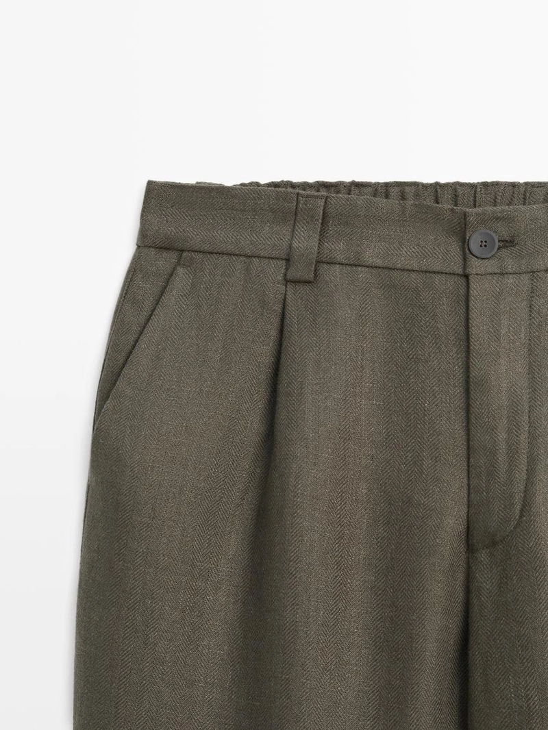 Льняные брюки с деталями из рыбьего кости