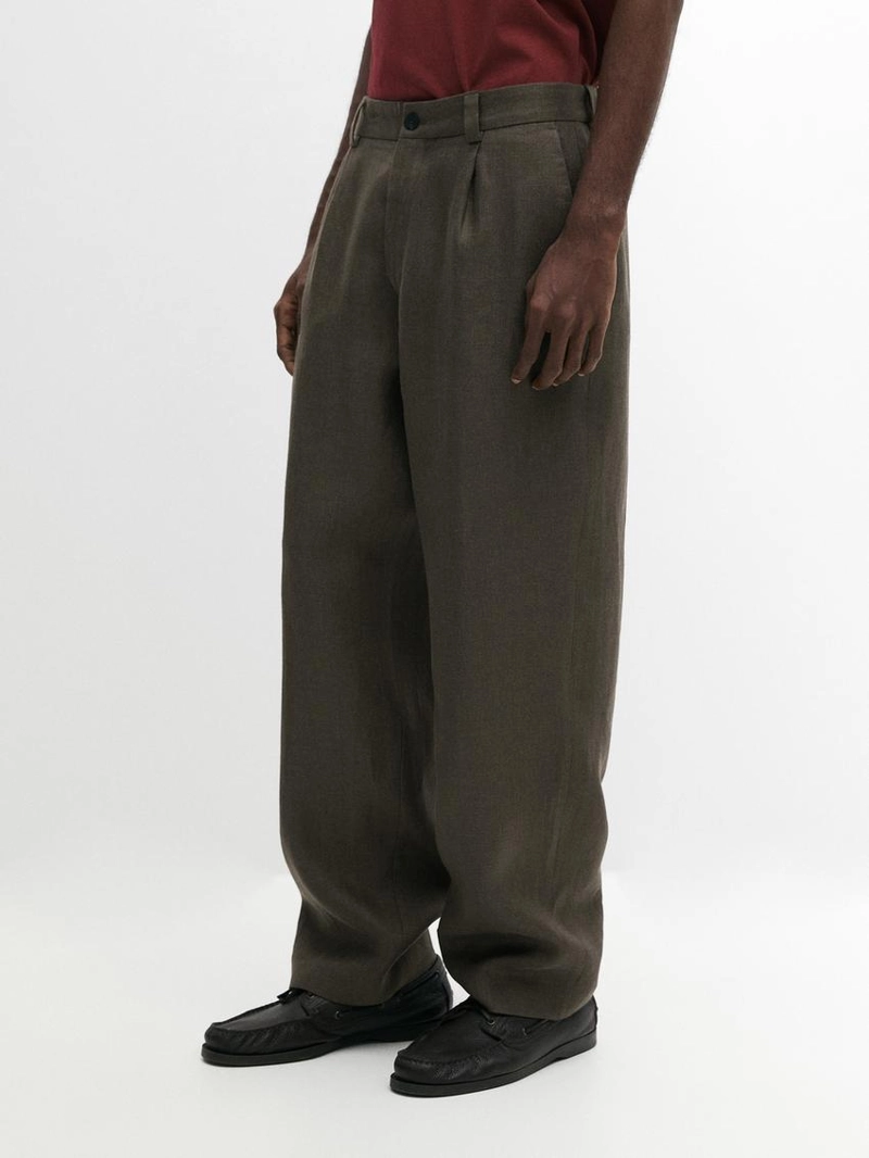 Льняные брюки с деталями из рыбьего кости