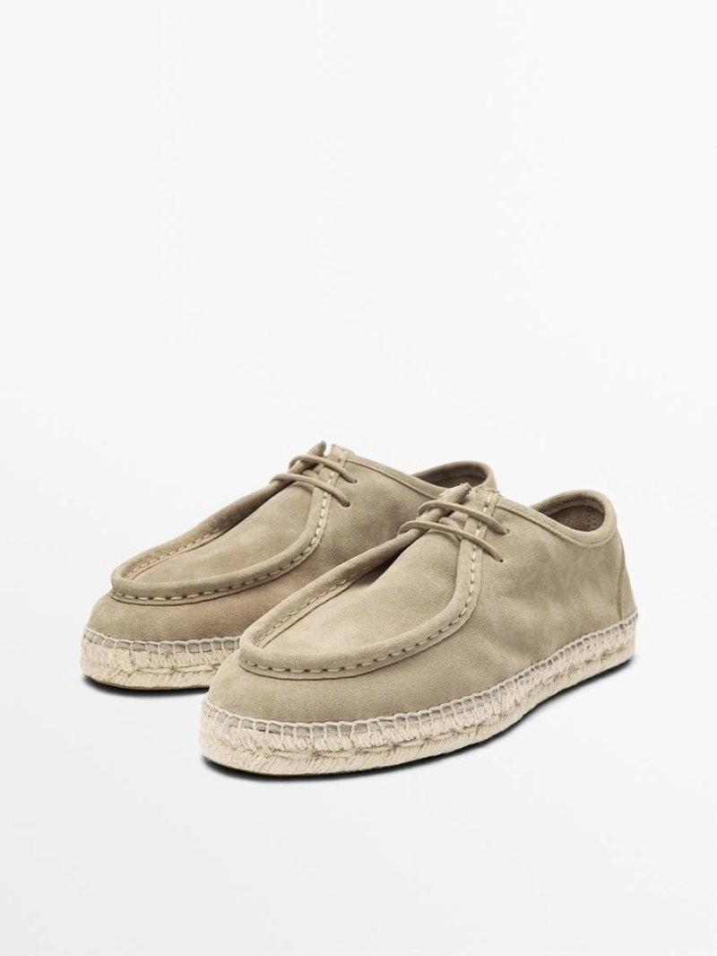 Туфли из разделанной кожи с мокрым носком и подошвой из джута