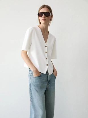 Кардиган с коротким рукавом и пуговицами- Заказать в России