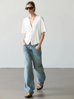 Кардиган с коротким рукавом и пуговицами- Заказать в России