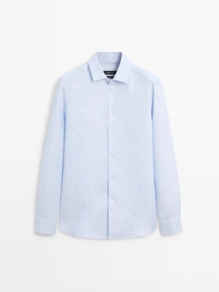 Рубашка в полоску свободного кроя из 100% льна- Заказать в России