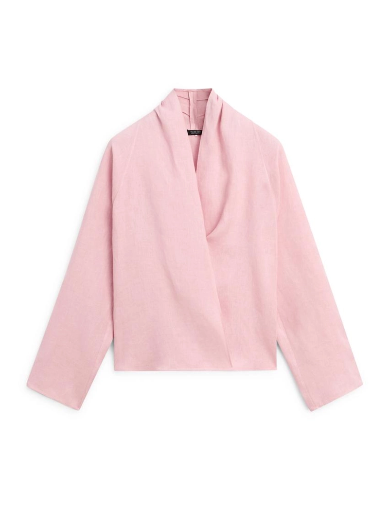 Блузка из льна свободного покроя с завязками